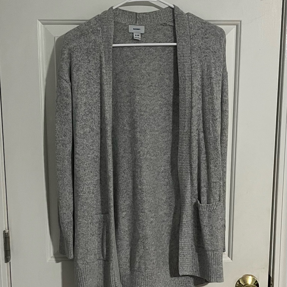 Gray Open-Front Cardigan Sweater